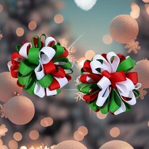 SET OF 2 Christmas Hair Bow Clips.